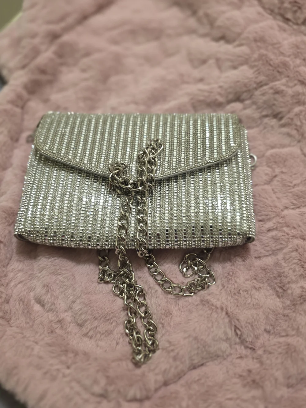 Silver Rhinestone Chain Crossbody Bag - Elegant Evening Clutch